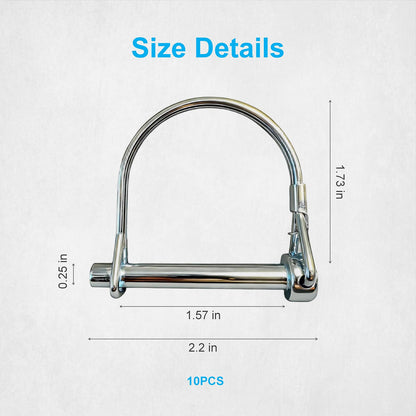 10 Pack, NRJSSCC Trailer Coupler Pin and Locking Pin, 2-1/8"x1/4" Trailer Hitch Pin, Heavy Duty Shaft Locking and Wire Lock Pins, Hardware Pins for Farm Trailers, Towing, Lawn Garden, Carbon Steel