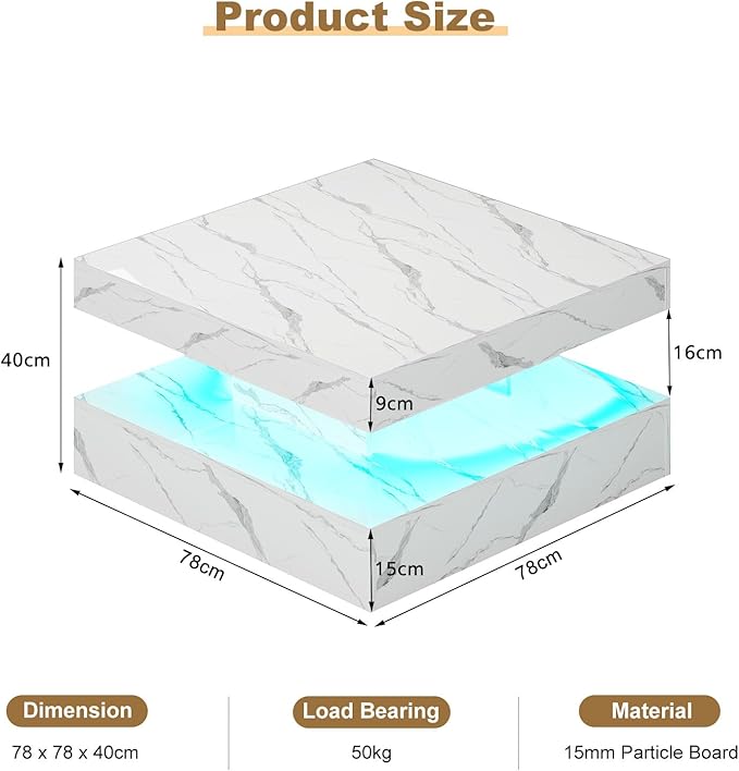 HedoAjim White Marble LED Coffee Table