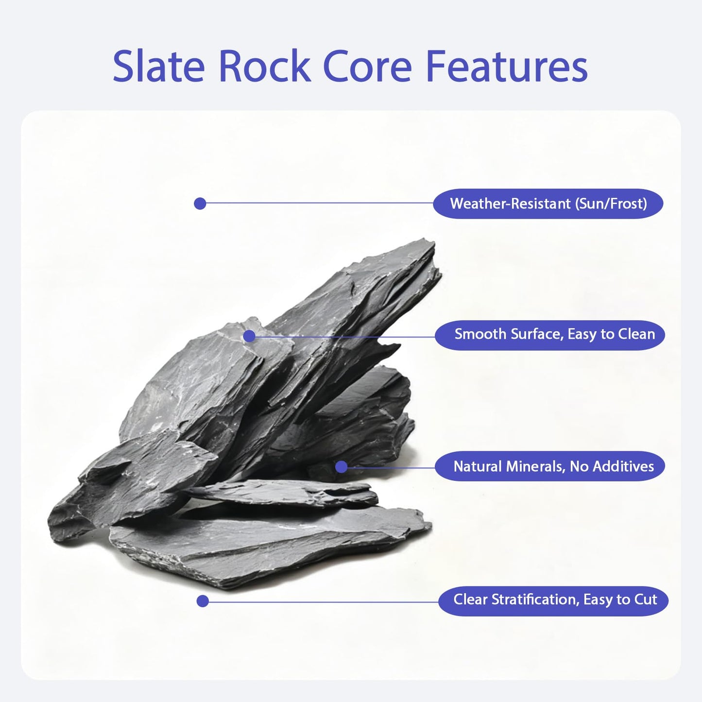 Kecilke Natural Slate Rocks 2-4 Inches Aquarium Rocks 5lb Aquascaping Stones for Aquarium Terrarium Reptile Habitat Decoration Vivariums Paludariums Bonsai Miniature Fairy Gardens