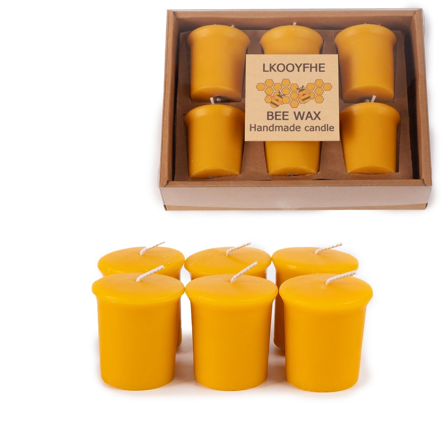 6 Pack Beeswax Votive Candles 2x2 Inch, 10-Hour Burn Time (60 Hrs Total), Smokeless & Unscented 100% Pure Natural Wax Candles for Prayer, Home Decor, Emergency & Weddings