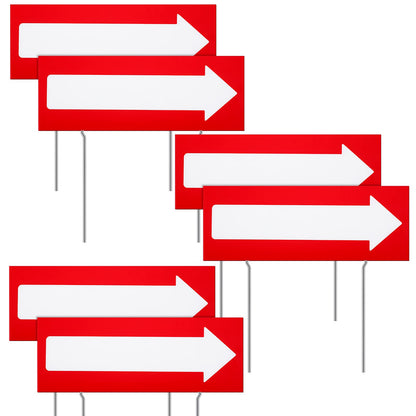 6 Pcs 17 x 6 Inch Arrow Yard Sign Red Corrugated Plastic This Way Decor Double Sided Directional Stake with 12 Inch Sturdy Metal Stakes for Outdoor Lawn Garden Ground Decorations