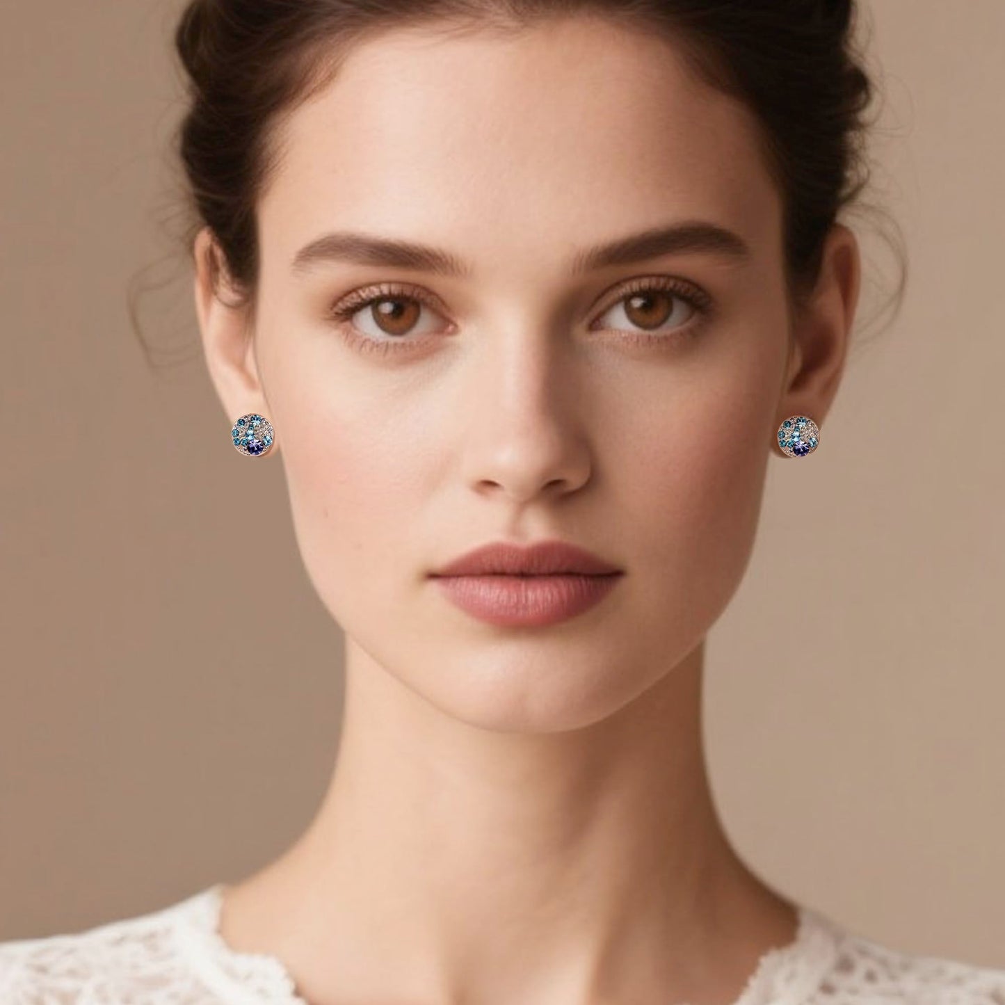 Multicolored Austrian Crystal Rhinestone Stud Earrings for Women Fashion S925 Sterling Silver Hypoallergenic Jewelry (Purple Main Crystal/Rose Gold-tone)