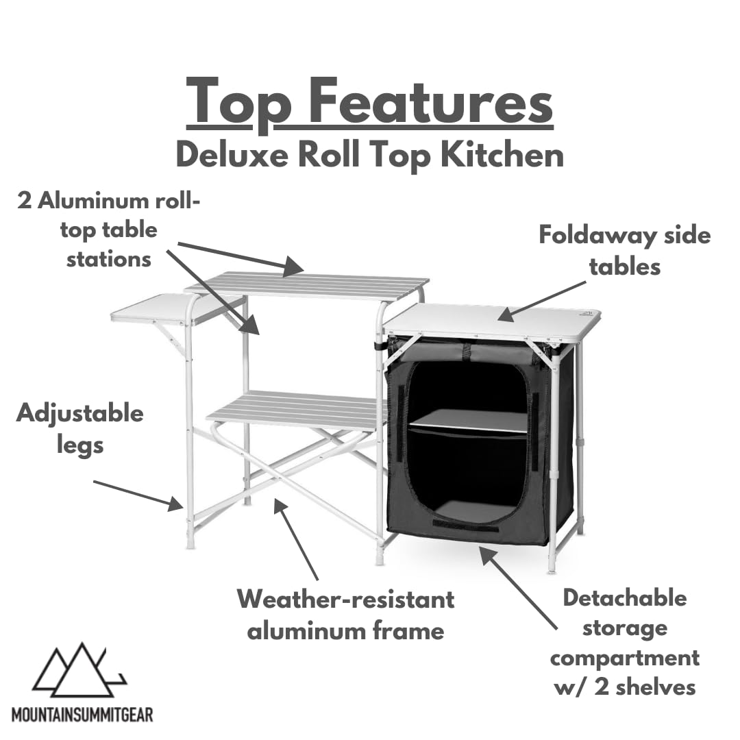 MOUNTAIN SUMMIT GEAR Deluxe Roll Top Kitchen Table for Camping Made with Weather-Resistant Aluminum (by Caddis Sports)