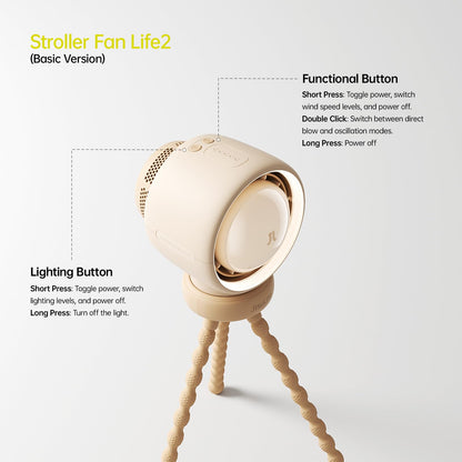 JISULIFE Stroller Fan Baby Large, Safe Bladeless for Crib, Desk, Portable Battery Rechargeable Cooling Fan with Air Turbo Tech, Night Light, Food-Grade Gift for Mom/Dad/Friend - Brown