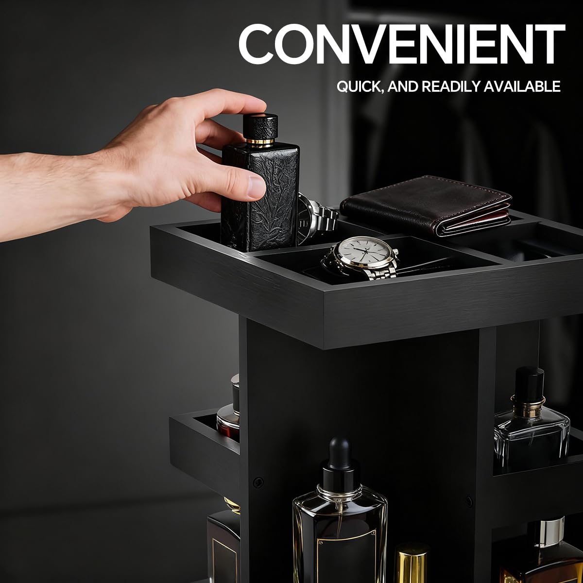 Men Cologne Organizer, 3 Tier Large Capacity Perfume Stand for Women, Wooden Rotating Perfume Rack, Desk and Nightstand Organizer Ideal for Husband's Birthday Creative Gift