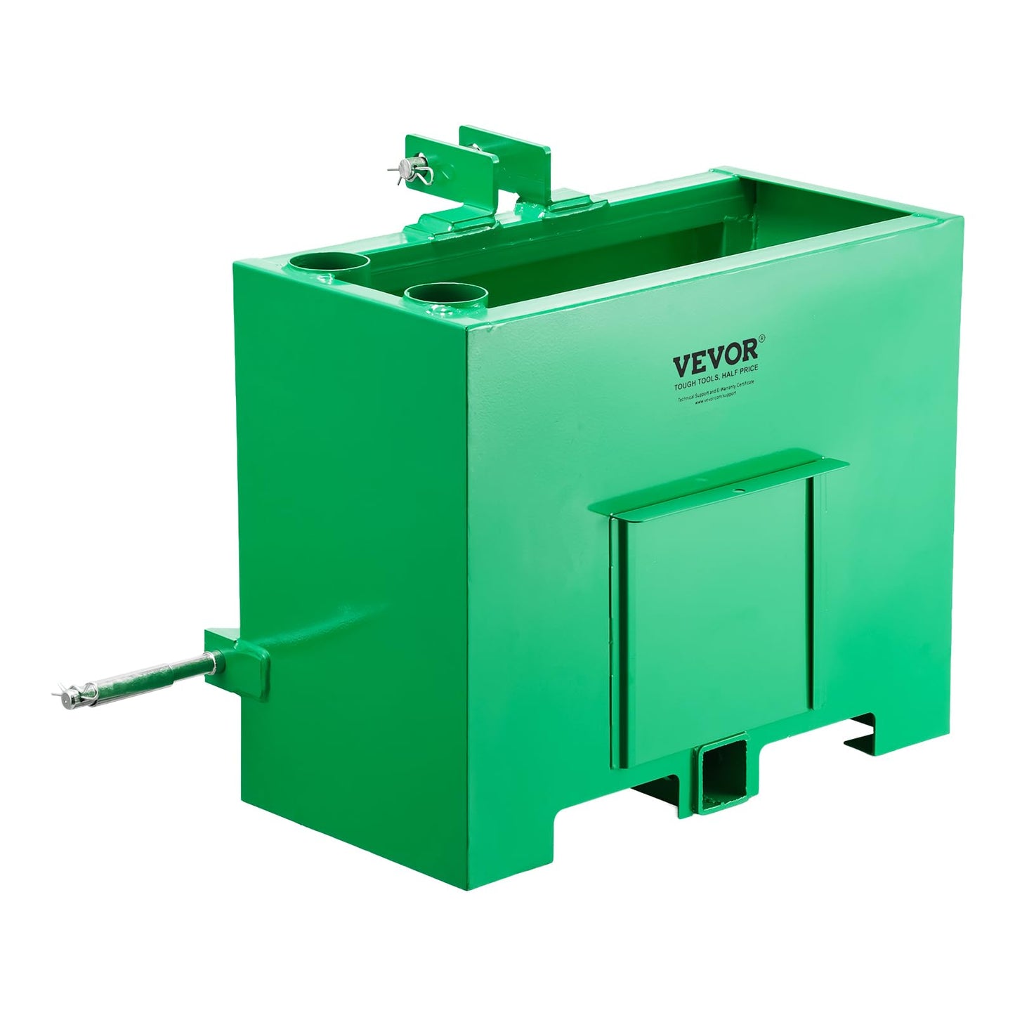 VEVOR Ballast Box, 3-Point Category 1 Tractor Ballast of 800 lbs Capacity, with Standard 2 Inch Hitch Receiver, Heavy-Duty Steel 3.2 ft³ Large Volume Durable Loader Attachment with Sliding Door, Green