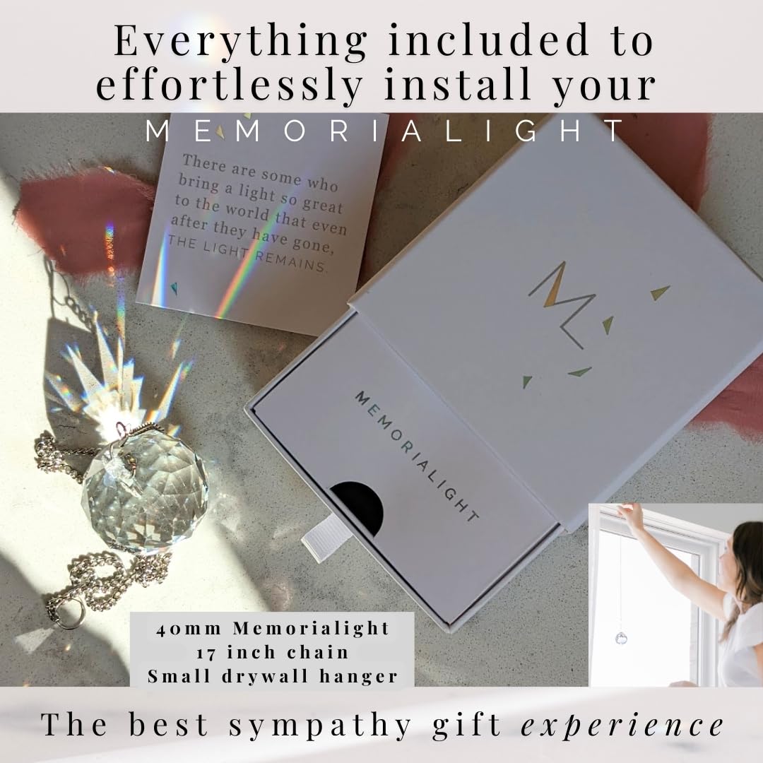 Memorialight Modern Grief Gift, 40mm Crystal Ornament Rainbow Maker, Unique Memorial Gifts for Loss of Family, Loved Ones, Miscarriage, Best for Funerals, Sympathy, Bereavement, Daily Remembrance