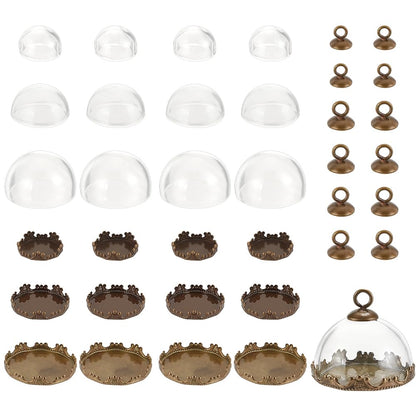 GOMAKERER 12 Sets 3 Sizes Mini Cloche Bell Jar, Round Glass Display Dome Cloche Pendant Glass Jars with Brass Base for Centerpieces Plants Rocks Specimens Decorations, 16.5mm 21mm 26mm in Diameter