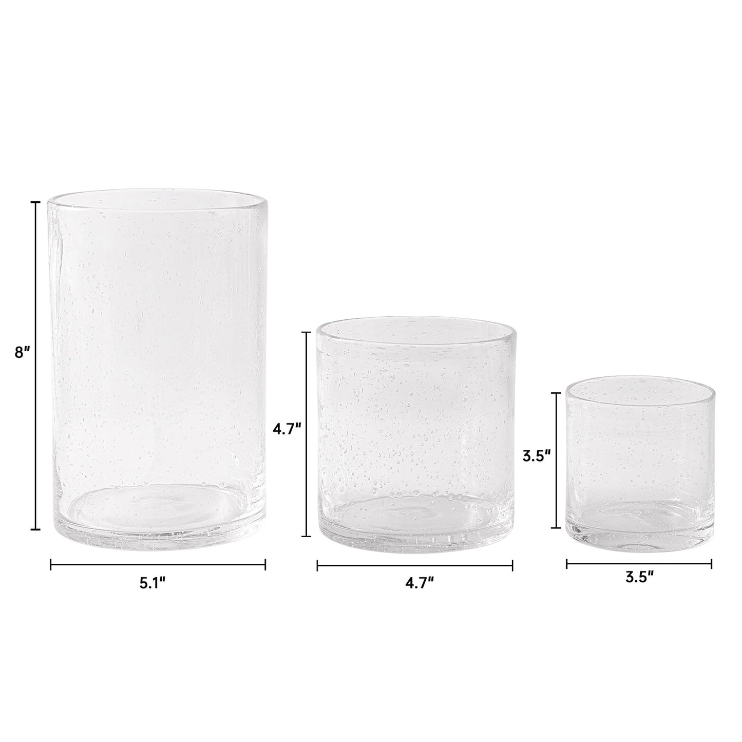 NITIME Hurricane Candle Holder Set of 3 Clear Candle Holders for Pillar Candles, Seeded Bubbles Glass Candle Holder for table centerpiece, Glass Cylinder Vases for Home, Patio and Wedding 8"4.7"3.5"H