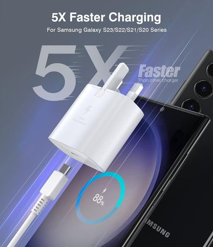 2 PACK 25W Samsung Phone Fast Charger USB C Plug and Cable USBC to Type C 1M for Samsung Galaxy Charging S24/S23 Ultra/S22/S21/S20 FE/A54/A53/A55/A52s/A34/A33/A35/A32/A14/A15/A13/A12/A16/A20E