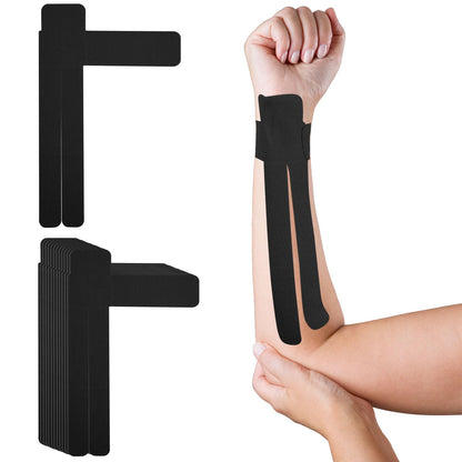 FairySandy 12 Pcs Precut Kinesiology Tape for Pain Relief Waterproof Breathable Kinesiology Athletic Tape Enhance Elastic Pre Cut Strips for Sports Joints Muscle Support (Forearm,Black)