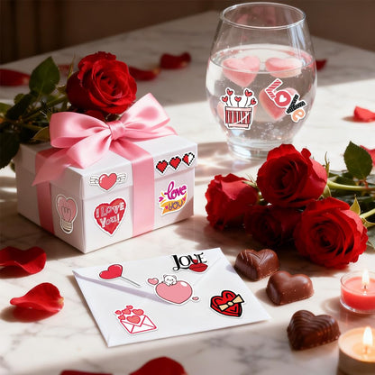 Valentines Stickers, 200 PCS Love Stickers, Valentines Sticker for Kids, Heart Sticker Crafts for Kids Classroom, Self-Adhesive Vinyl Waterproof Valentine's Day Gift Decal for Water Bottle Scrapbook