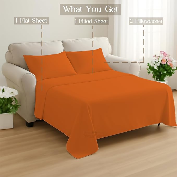 Sleeper Sofa Bed Sheet, 100% Cotton 400 Thread Count, 4 Piece Set, Deep Pocket