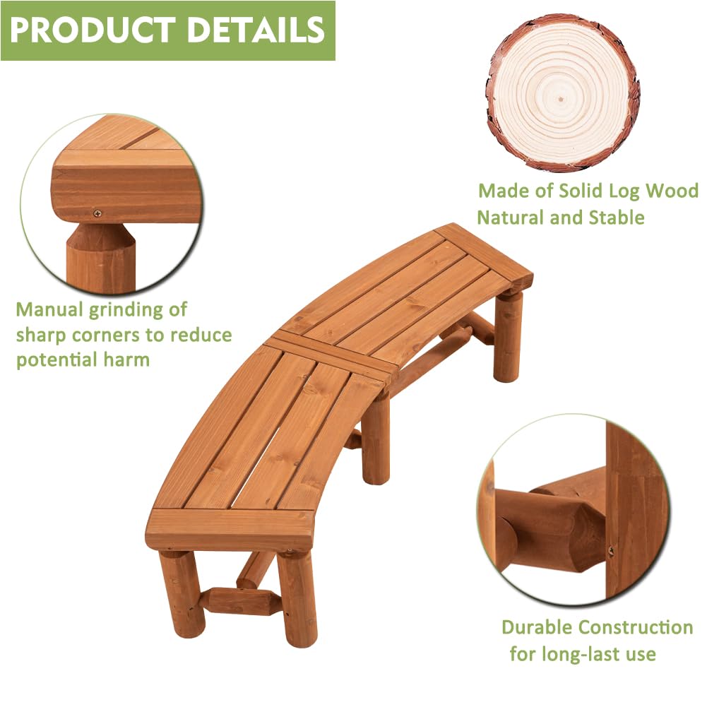 FORTUNO Outdoor Wooden Curved Backless Porch Bench Rustic Style Cedar/Fir Wood Log Fire Pit Bench for Patio Garden Deck and Backyard, 40"-54" W×13" D×16.5" H, Brown, 2 Packs