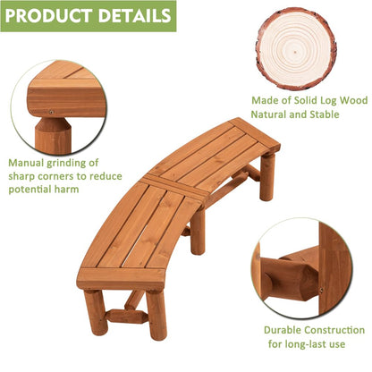 FORTUNO Outdoor Wooden Curved Backless Porch Bench Rustic Style Cedar/Fir Wood Log Fire Pit Bench for Patio Garden Deck and Backyard, 40"-54" W×13" D×16.5" H, Brown, 2 Packs