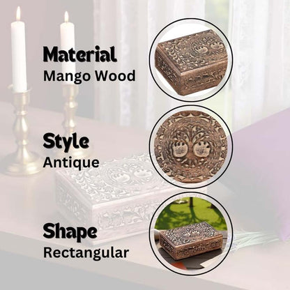 ZYNTIX Wooden Jewelery Box Decorative Box with Life of Tree Carving - Antique Design for Sister Birthday Gifts, Jewelry Organizer Gifts For Women Birthday Unique, wooden Handmade love Gift (Antique)