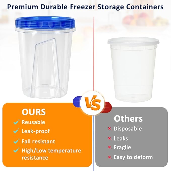 10 Pack 34oz Reusable Freezer Food Storage Containers