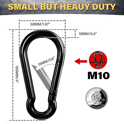 2Pcs Heavy Duty Spring Snap Hooks, 770LBS Capacity, Utility M10 Carabiner Clips, Heavy Duty Carbon Steel Carabiner Quick Link Snap Hooks for Hammock Fitness Gym Outdoor Boating