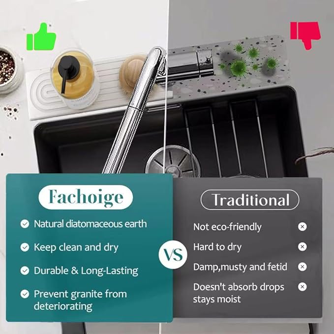 Quick Drying Stone Faucet Mat for Kitchen Sink, 18.1'' Long Diatomite Sink Tray