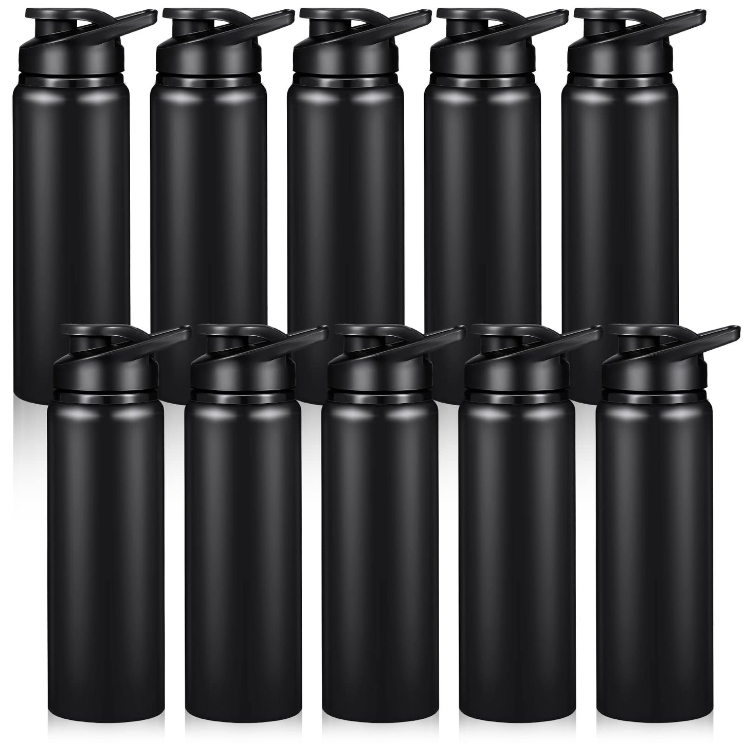 Chengu 10 Pcs 24oz Reusable Aluminum Water Bottle Bulk Operation Christmas Outdoor Lightweight Sports Water Bottles Easy Carry Leak Proof for Travel, Gym Camping Hiking Fishing, Snap Lid (Black)