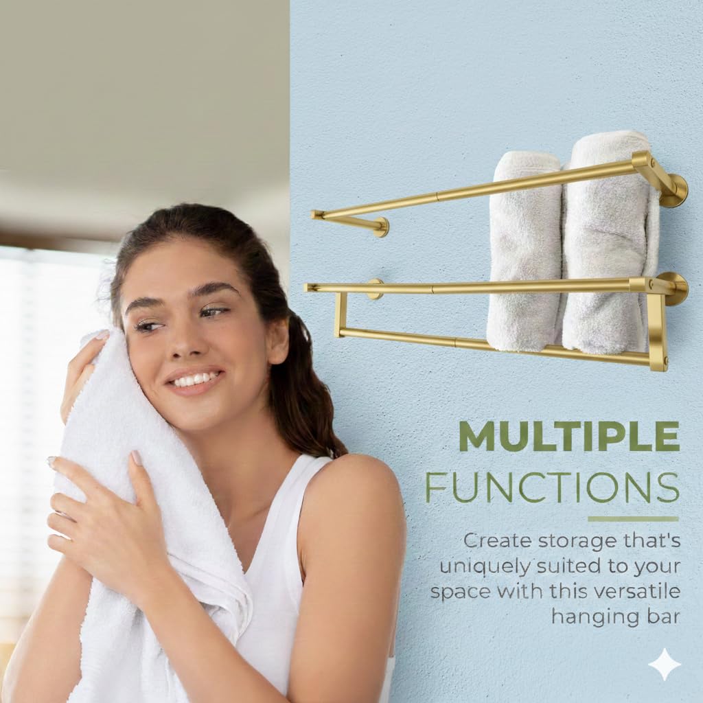 Gold towel rack | 4 in 1 Multifuntional, Horizontal & Vertical towel holder for bathroom wall & Double towel rod & Toilet Paper Holder | towel storage Rustproof | shower towel holder | wall towel rack