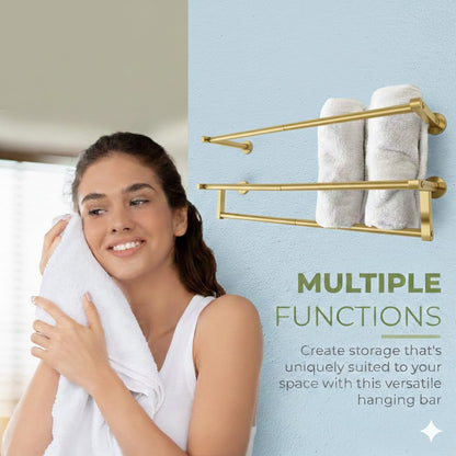 Gold towel rack | 4 in 1 Multifuntional, Horizontal & Vertical towel holder for bathroom wall & Double towel rod & Toilet Paper Holder | towel storage Rustproof | shower towel holder | wall towel rack