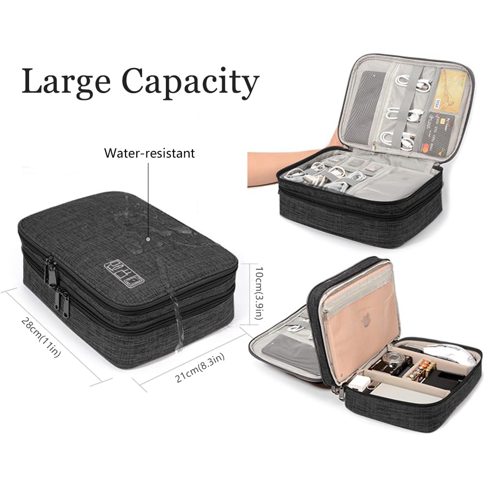 HCFGS Travel Cable Organiser Bag,Accessories Organizer Bag Extra Large 3-Layers Universal Carry Travel Gadget Bag for Power Bank, Data cable (Black)