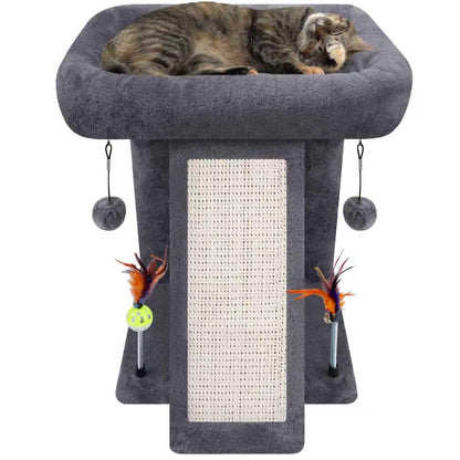 TWDEPART Small Cat Tree for Indoor Cats, Activity Centre Climbing Tree with Scratching Board and Playful Toy Balls, Grey