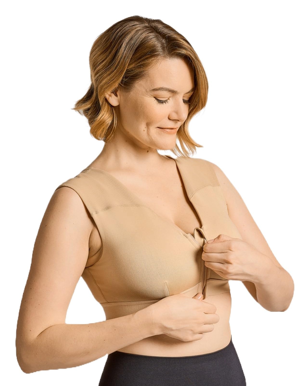 Tommie Copper Shoulder Support Compression Bra with Front Zipper Closure - Wireless Posture Corrector & Back Support Bra, Ideal for Gardening, Yoga, and Sports, UPF 50 - Nude, XX-Large