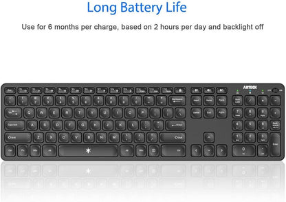 Arteck Universal Backlit 7-Colors & Adjustable Brightness Multi-Device Full Size Wireless Bluetooth Keyboard for Windows, iOS, iPad OS, Android, Computer Desktop Laptop Surface Tablet Smartphone