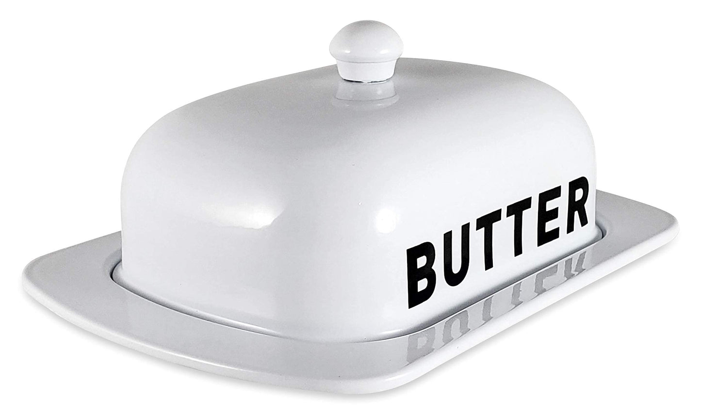 Metal Storage Canisters and Containers for Home and Kitchen Organization, Function, and Decor (White Butter Dish)