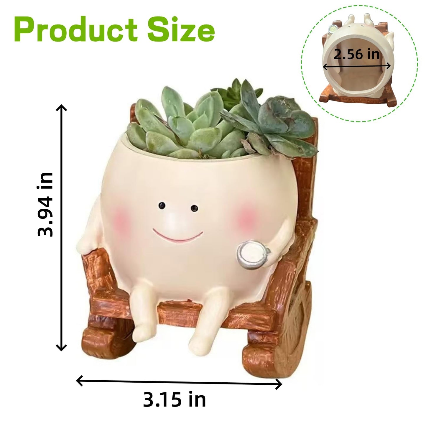 NMOHYDEU Smiley Face Planter Pot, Cute Rocking Chair Flower Pot, Small Resin Head Planters for Indoor Plants, Succulent Planter for Home Decor, Plant Lovers Gift for Birthday Christmas