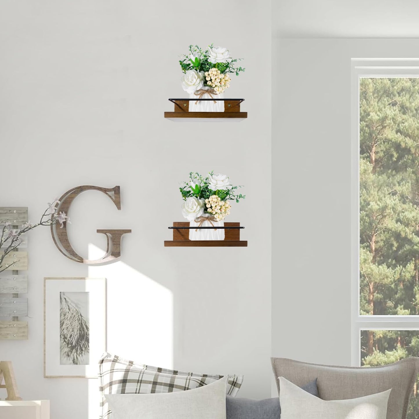 ARTORA Wall Mounted Plant Holder, Wooden Floating Shelves for Flower Pot Wall Hanging Wood Rack Farmhouse Small Decorative Wall Shelf for Bedroom Living Room Bathroom Porch Balcony Decor (2 Pack)