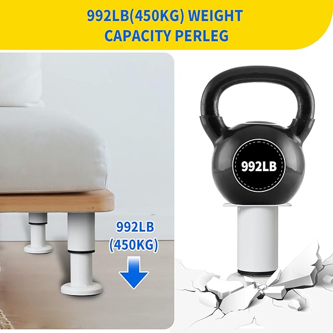 6 Pcs Adjustable Height Furniture Support Legs 3.15-4.72 inch, Metal Heavy Duty