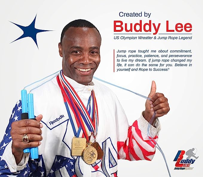 Buddy Lee Beaded Speed Jump Rope - Blue, Bamboo Shaped Handles | Soft TPU Beads, High Density Nylon Rope | Perfect Choice For Schools, Gym & Outdoor Jumping | Great for Rope Releases | Kids & Adults