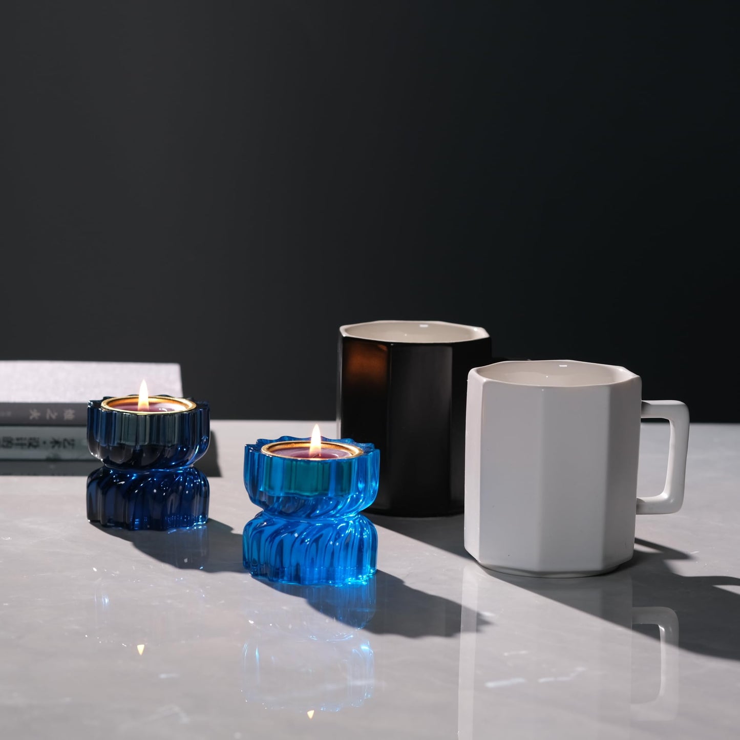 ICNBUYS Twizzle Twist Tealight Holder, Decorative Tealight Candle Holder for Table Display, Unique Home Décor, Housewarming Gift, Spiral Sculpture Diwali Tea Light Stand Blue Resin Set of 2