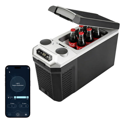 Center Console Fridge with Bluetooth APP Control,Car Refrigerator 16QT Portable Freezer Compressor Cooler (0°F ~ 64°F”),Car Refrigerator RV Fridge 12/24V DC&110V AC for MPV,RV,Travel,SUV, Van Camping