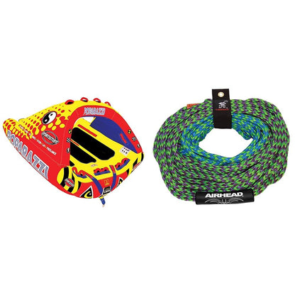 SPORTSSTUFF Poparazzi 1-3 Rider Towable Tube + Airhead 2 Section Tow Rope