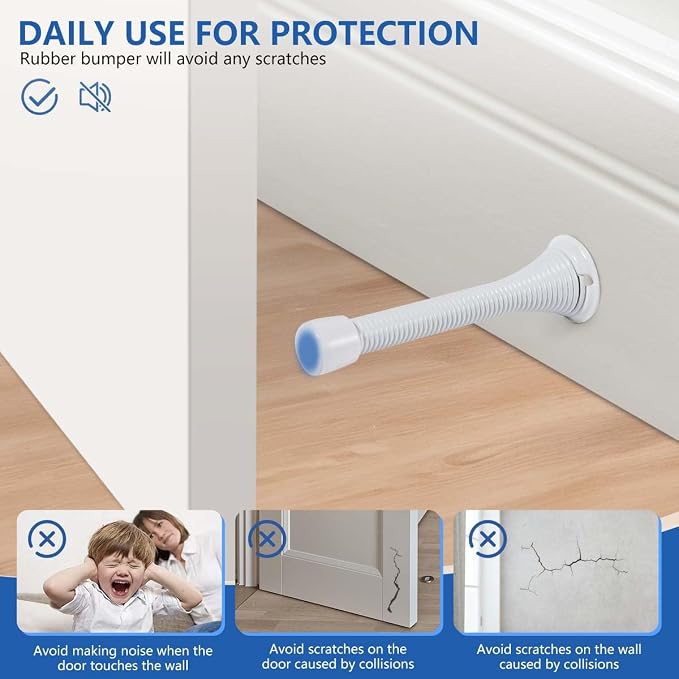 KISEER 24 Pack Spring Door Stops 3 1/4 Inch Flexible Heavy Duty Spring Door Stopper with RustProof Screw Rubber Bumper Tips (White)