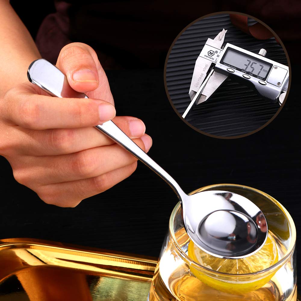 Broth Round Spoon Set, 12 Piece Reusable Stainless Steel Dinner Table Cereal Soup Spoon, Camping Ramen Spoons,Silver,dishwasher safe