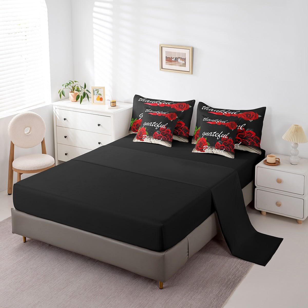 Feelyou Red Rose 7 Piece Bedding Set for Adult Couple Full Size Flower Floral Comforter Set with Sheets Boys Girls Blessed Gift Bed in a Bag Romantic Bed Set
