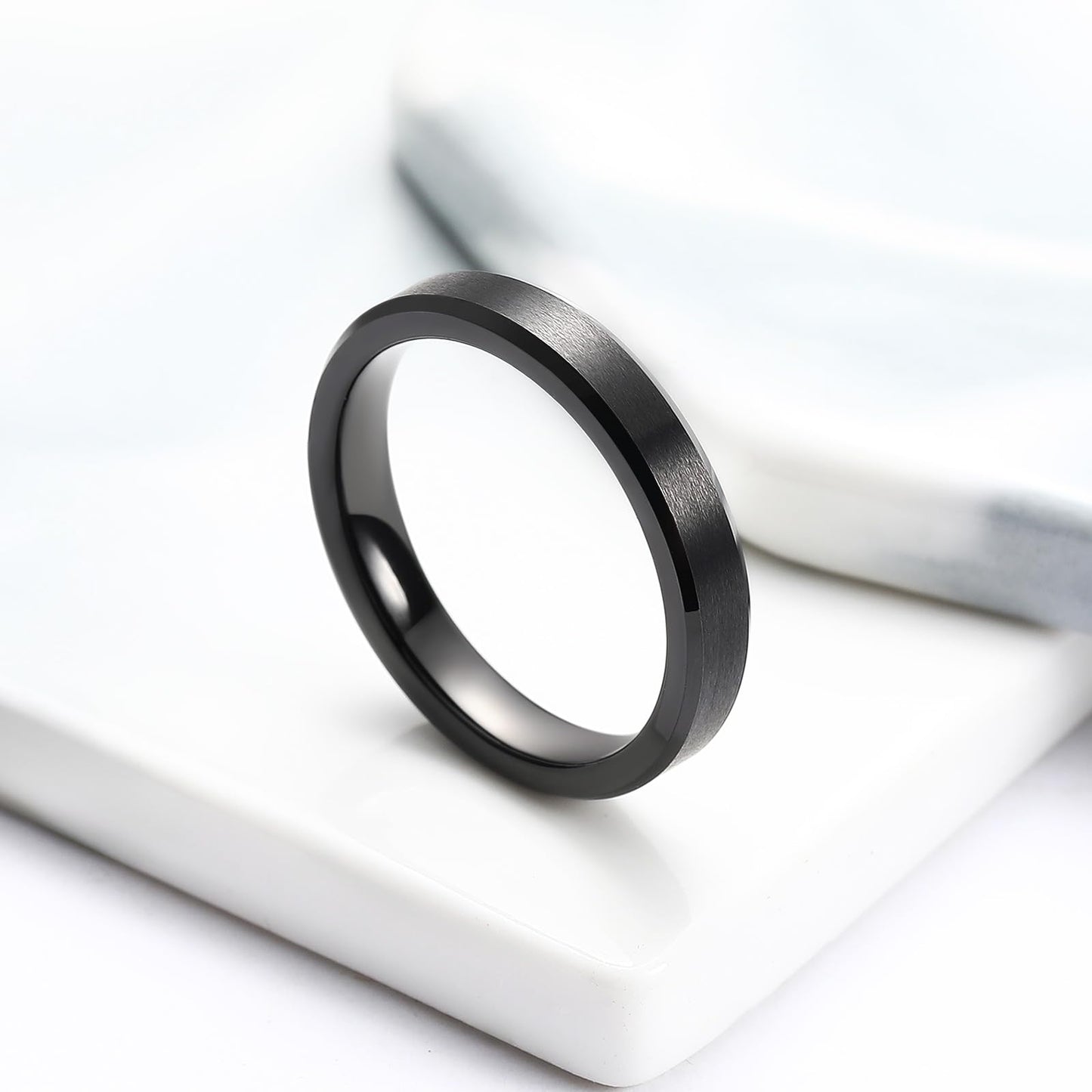 King Will 4mm Black Tungsten Men's Wedding Band - Brushed Matte Finish, Beveled Polished Edge, Comfort Fit 13