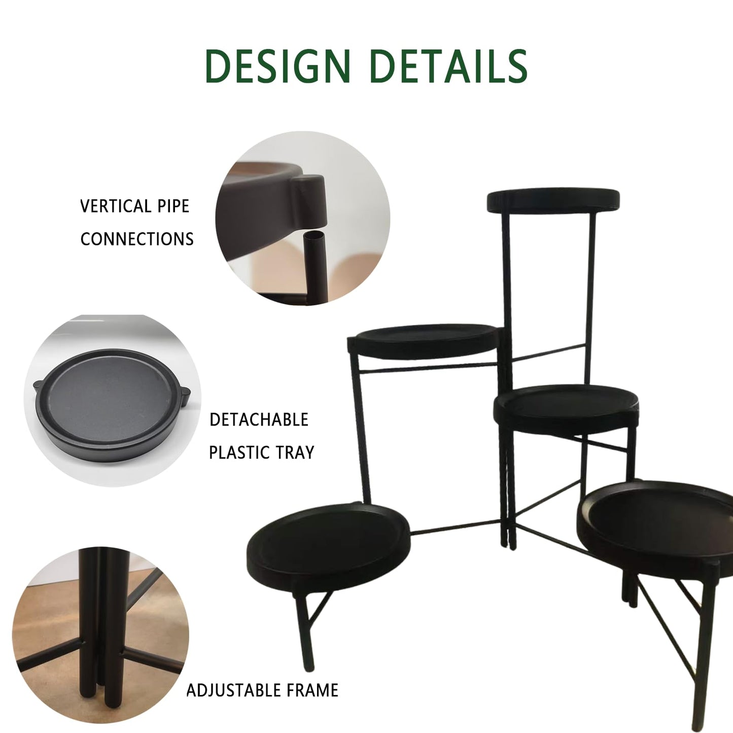 CNHZ FLOURISH Plant Stand Indoor Outdoor, 5 Tier Corner Plant Shelf, Folding Metal Plant Stand for Living Room Office Garden Patio Balcony Black