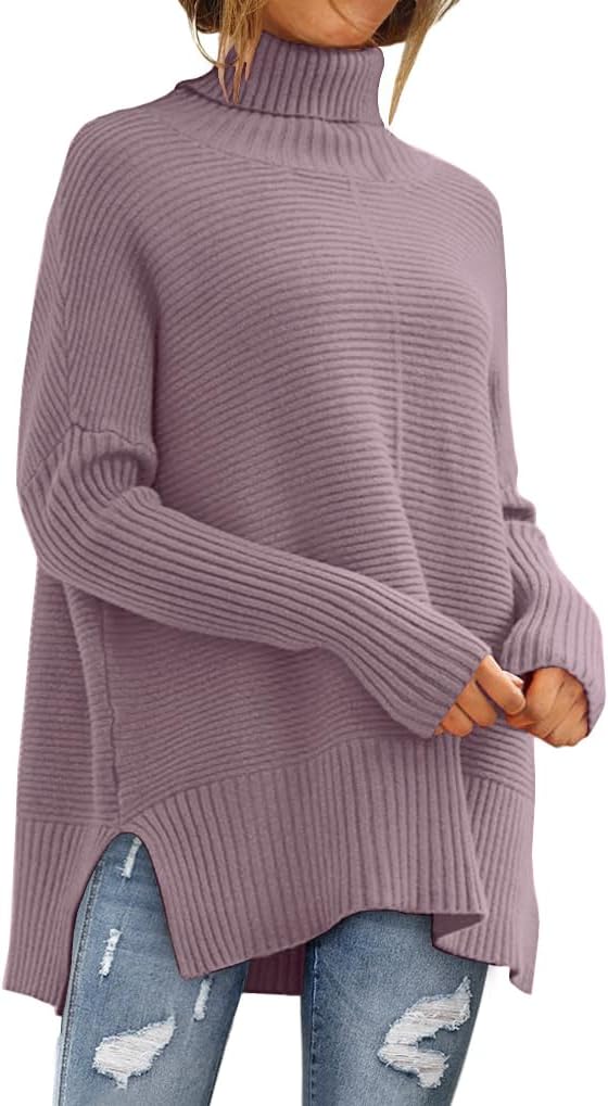 LILLUSORY Women's Oversized Turtleneck Sweaters Fall Batwing Sleeve Ribbed Tunic Sweater
