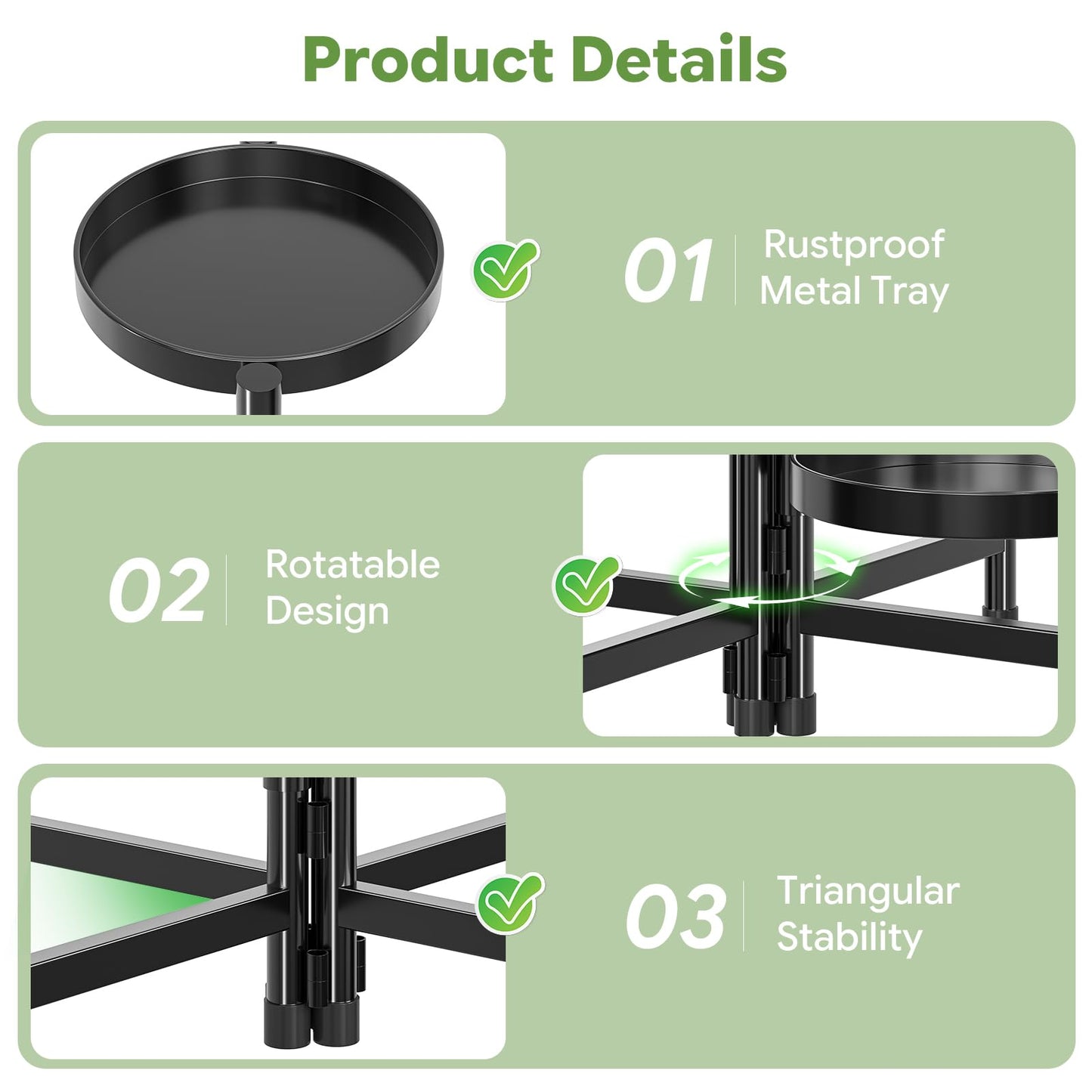Simple Trending Plant Stand Indoor Outdoor, 5-Tiers Metal Corner Shelf, Tall Display Rack with 5 Rotating Trays, Heavy Duty Flower Holders for Patio Garden Balcony Living Room Bedroom, Black