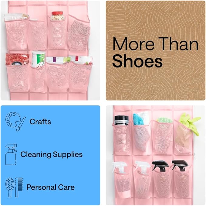 GORILLA GRIP Over the Door Shoe Organizer, 24 Large Breathable Mesh Pockets