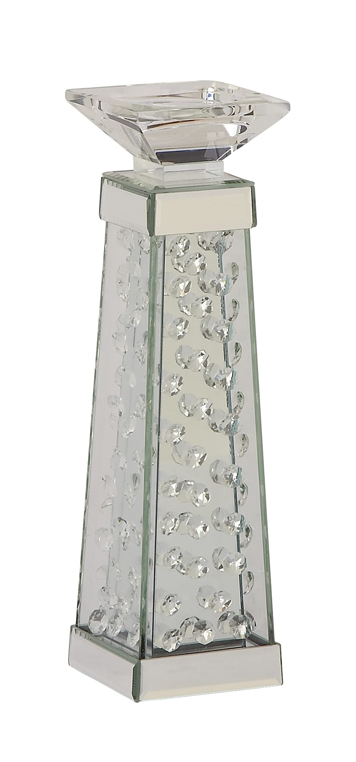 Deco 79 Glass Candle Holder, 4" x 4" x 14", Silver