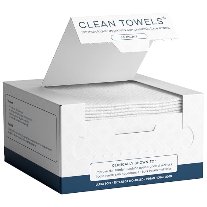 Clean Skin Club Clean Towels®, 100% USDA Biobased Face Towel, Disposable Face