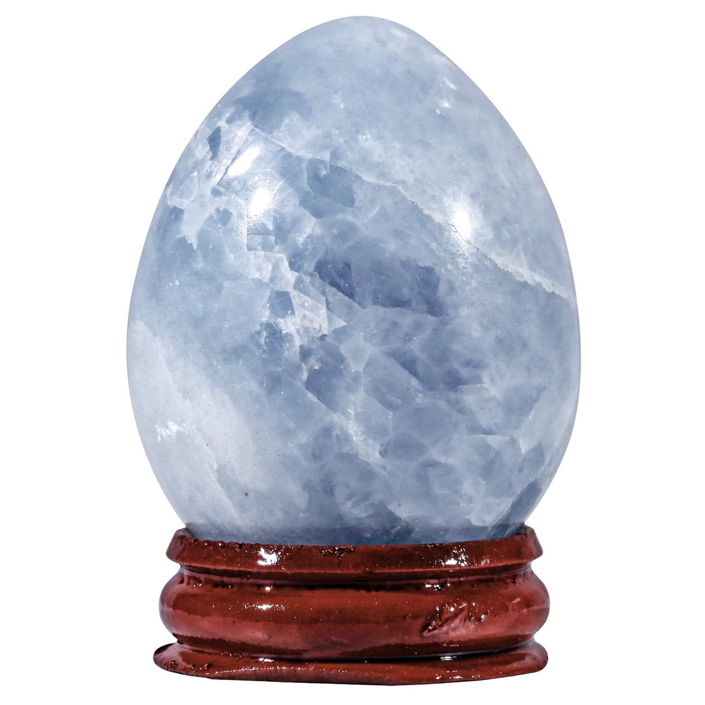 Sportmusies Natural Blue Celestite Stone Egg with Wood Stand, Polished Reiki Stone Egg Figurine Decoration for Home Desk Meditation, 2-2.36 inches