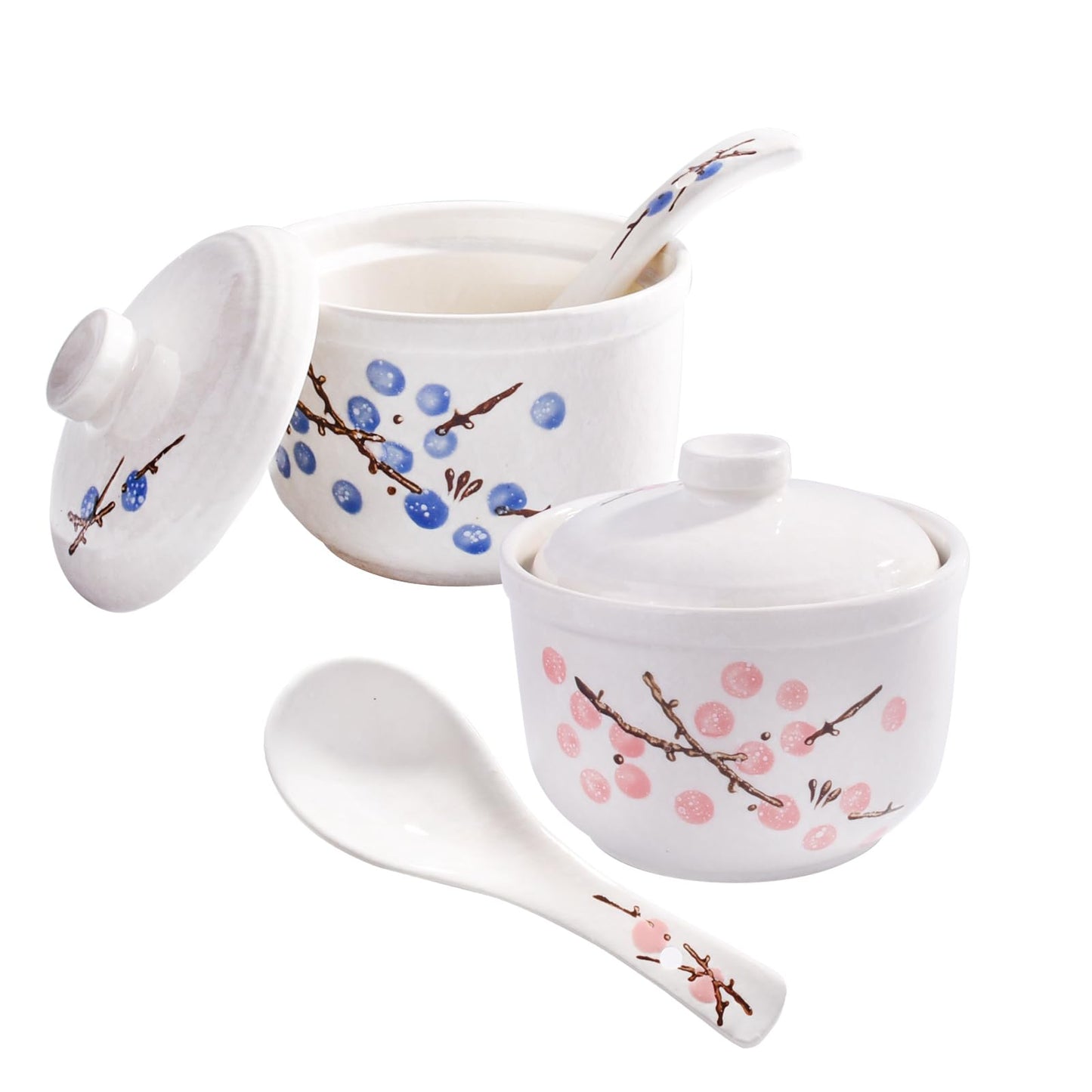 Whitenesser Ceramic Stew Bowl with Lid and Spoon Set of 2, Multi-Use for Stew, Soup, Salt, Sugar and Spice, Kitchen Container